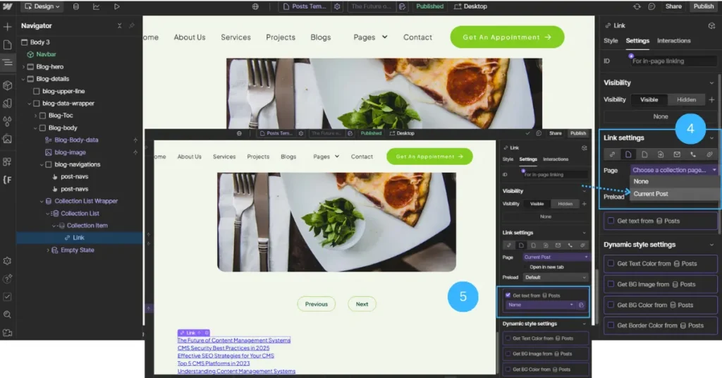 Webflow next post CMS